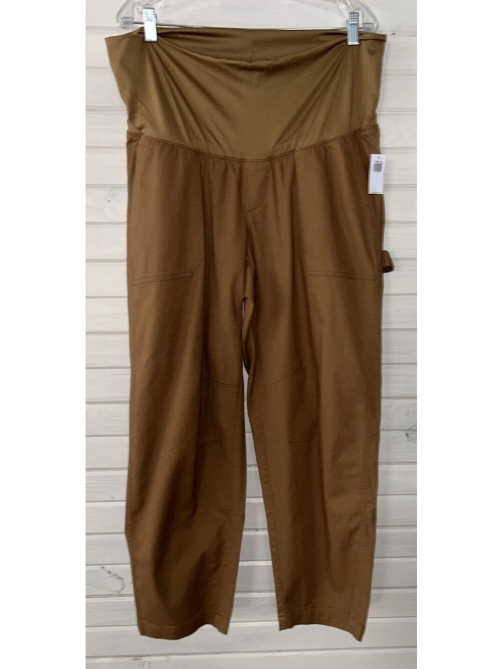 NWT Old Navy Sz LARGE Rollover Waist Utility Maternity Pants Pull On Brown